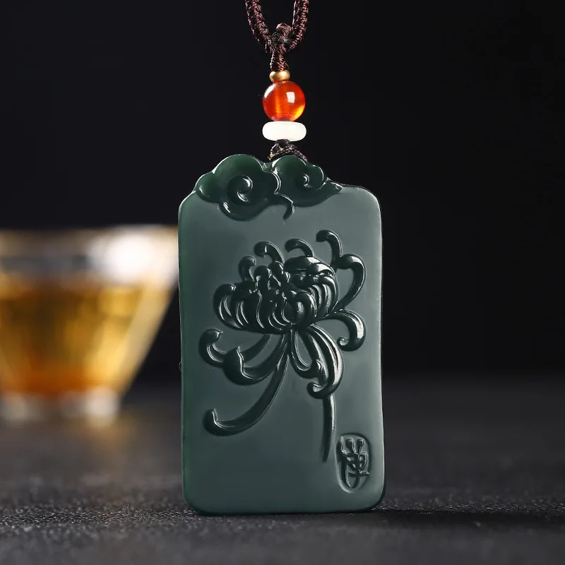 Gray Jade Plum Blossoms Orchids Bamboo and Chrysanthemum Brand Pendant Bright Fine Material Natural Xinjiang Hetian Jade Pendant