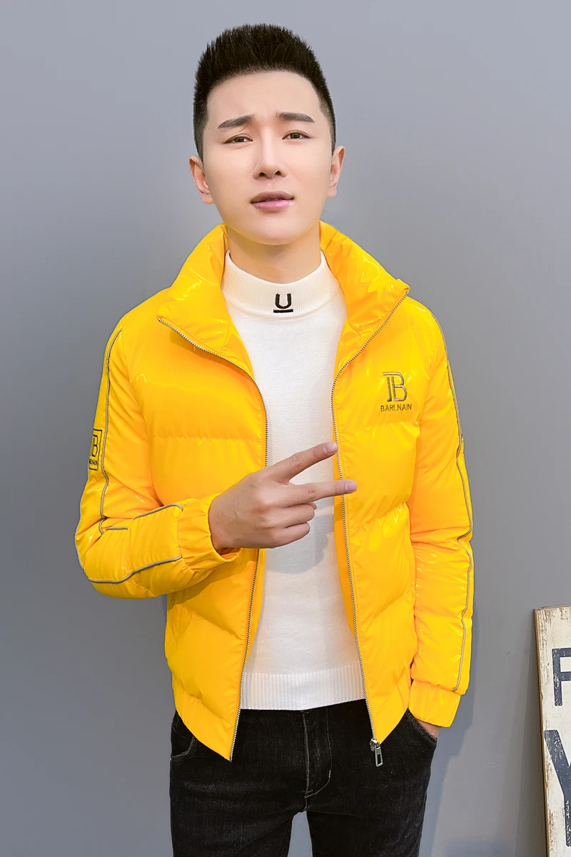 

Men's Winter Faion Slim Fit Cotton Jaet Stand Collar Bright Surface down Casual ort Coat Warm Thiened Zipper Closure