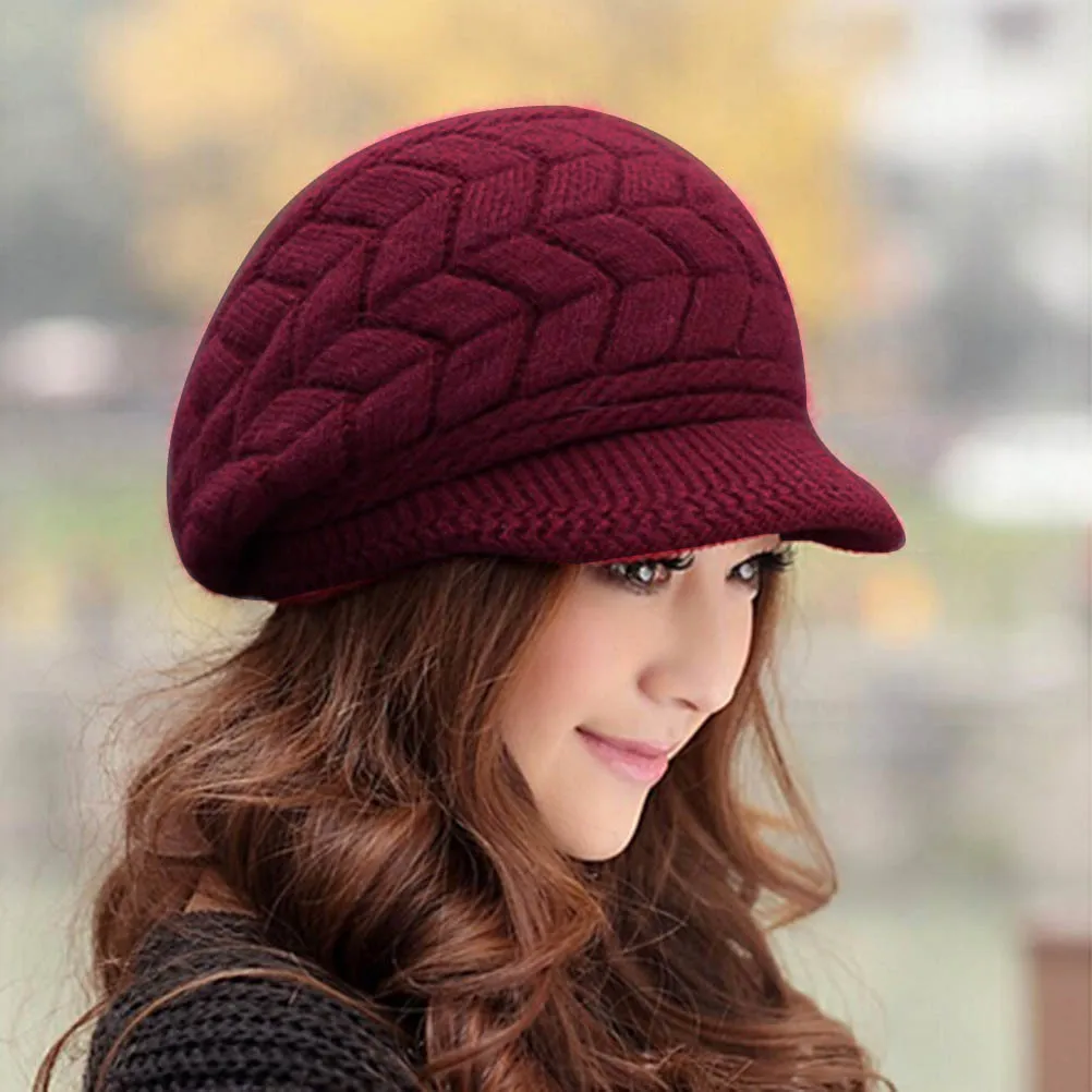 

Women Winter Warm Knit Hat Red Elastic Wool Warm Cap Soft Comfortable Outdoor Skiing Snow Protection Women Winter Cap