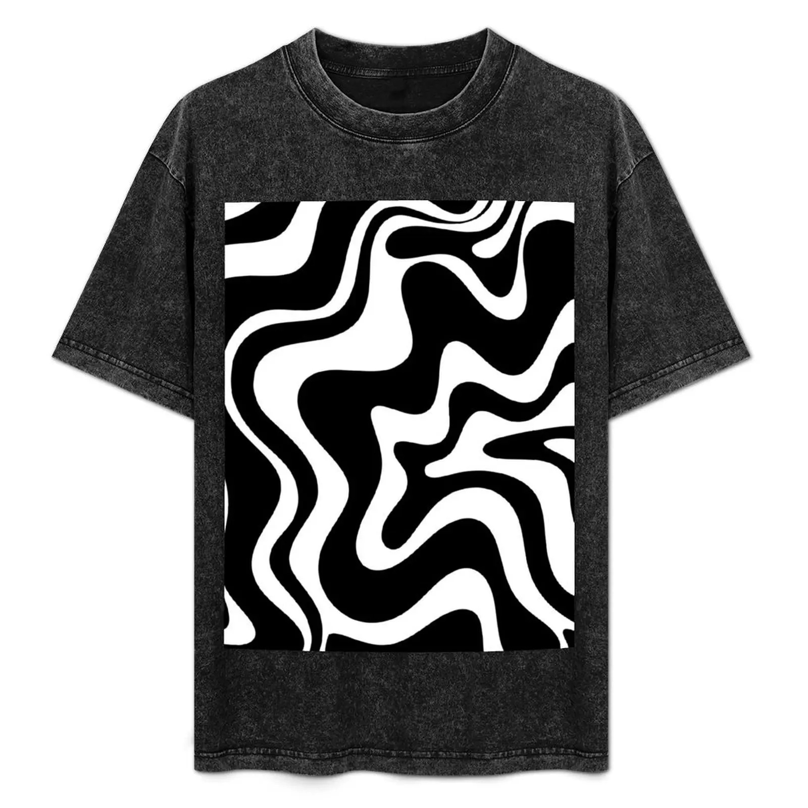

Liquid Swirl Retro Abstract Pattern in Black and White T-Shirt Holiday Simple Tee Shirt