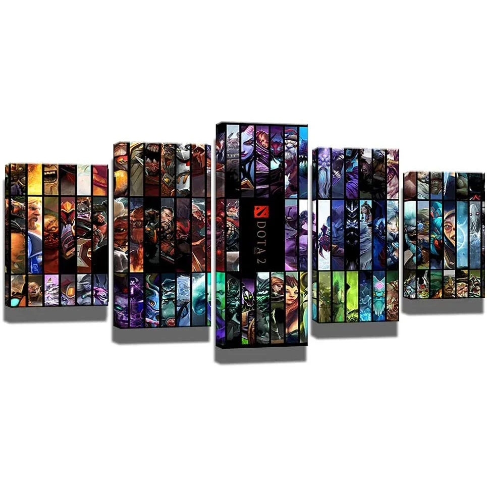 Video Game Dota 2 Character 5Pcs Wall Art Canvas HD Posters Painting for Living Room Bedroom Home Decor Pictures Decorations
