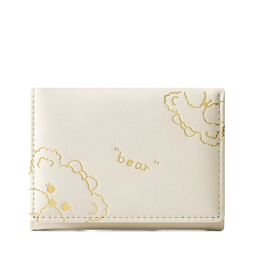 Cartera de cuero PU para mujer, cartera femenina de diseño corto, a la moda, con tres pliegues, Simple, bonito patrón de oso, tarjetero para estudiante, monedero