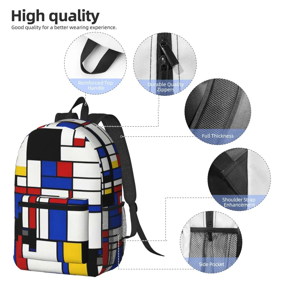 Piet Mondrian Backpack Daypack Large Capacity Boys Girls BookBag School Bag Shoulder Bags for Men Women
