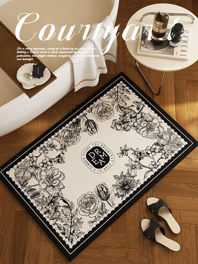 

Коврик для ванной в стиле ретро, кожаный придверный коврик, легко чистится, грязеотталкивающий, противоскользящий коврик для туалета, декоративный напольный коврик для ванной комнаты