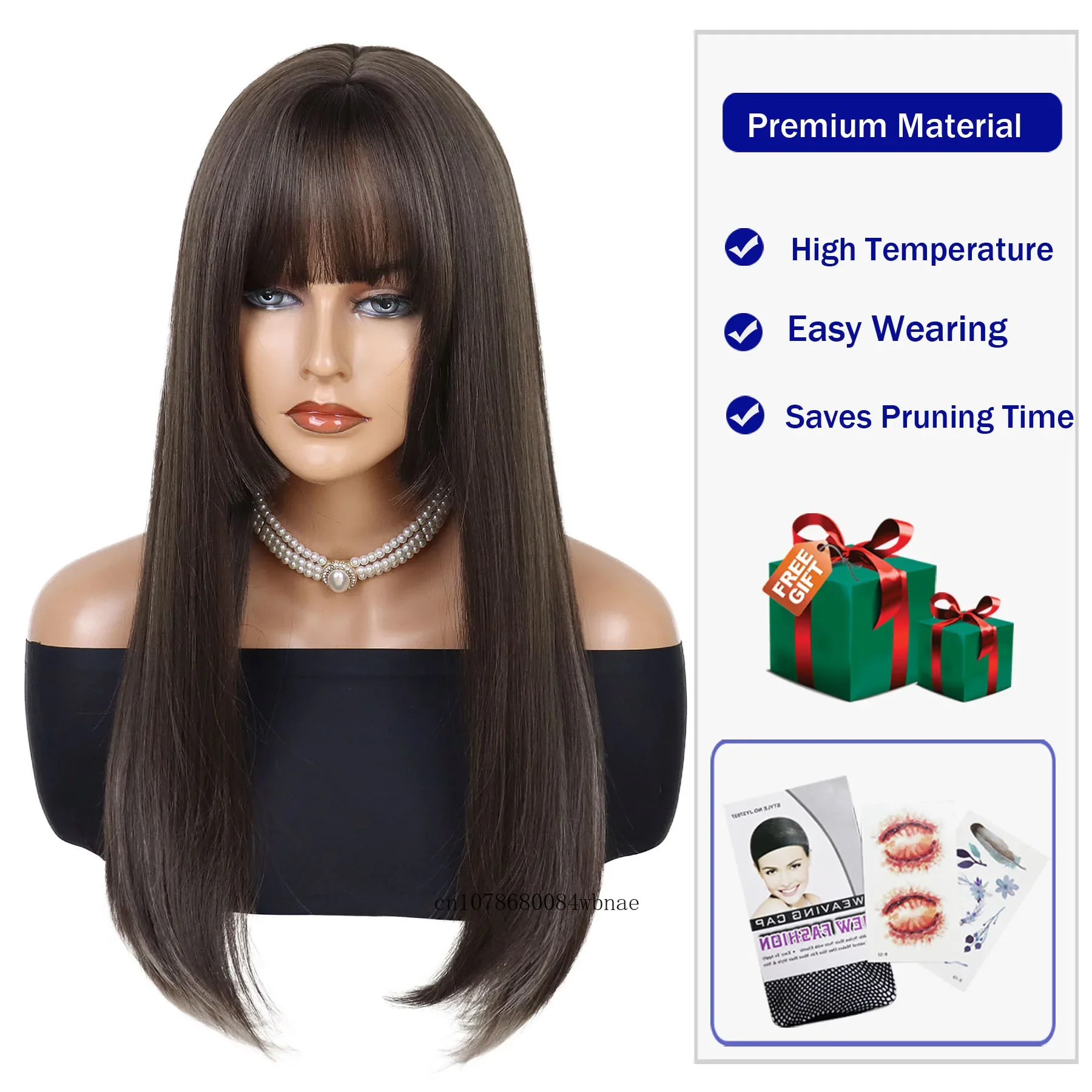 Women's Brown Mixed Blonde Synthetic Wigs for Girls Long Silky Straight Wig Daily Costume Party Heat Resistant Natural Looking