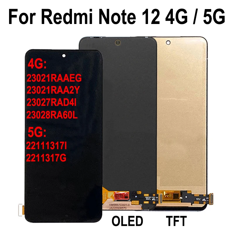 GEFENSI For Xiaomi Redmi Note 12 4G LCD Display Touch Screen Digitizer Assembly For Redmi Note 12 5G Display Screen Replacement