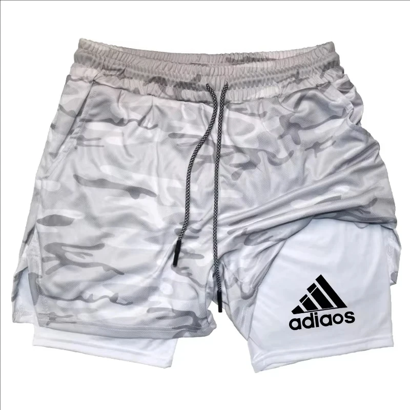 شورت جري 2 في 1، مناسب للياقة البدنية للرجال، مع جيب للهاتف وطباعة حروف بسيطة للسراويل الرياضية الصيفية
