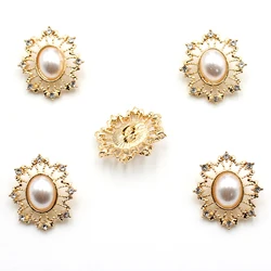 New pearl alloy sewing buttons 10 pieces/batch 20 * 23MM gold rhinestone decorative hand sewing clothing button accessories