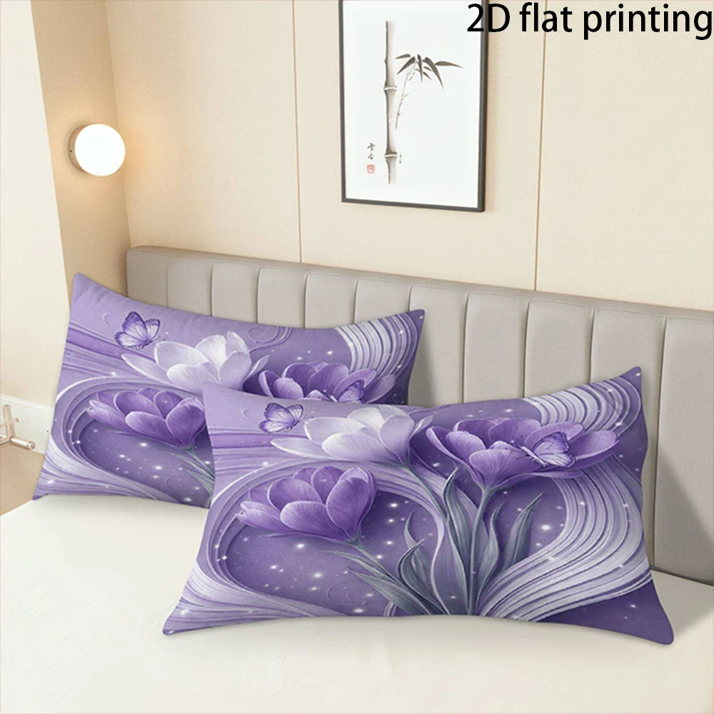 Two-piece suit Purple Flower Pillowcases Showy , Used for sofas, chairs, cars, decorative cushion covers, pillowcases.