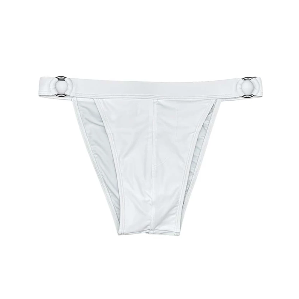 Sexy Mens Two Side Metal Rings G String Swim Briefs Fashion T-shaped Solid Swimming Trunks Nylon Half Hip Bikini Thongs Swimwear