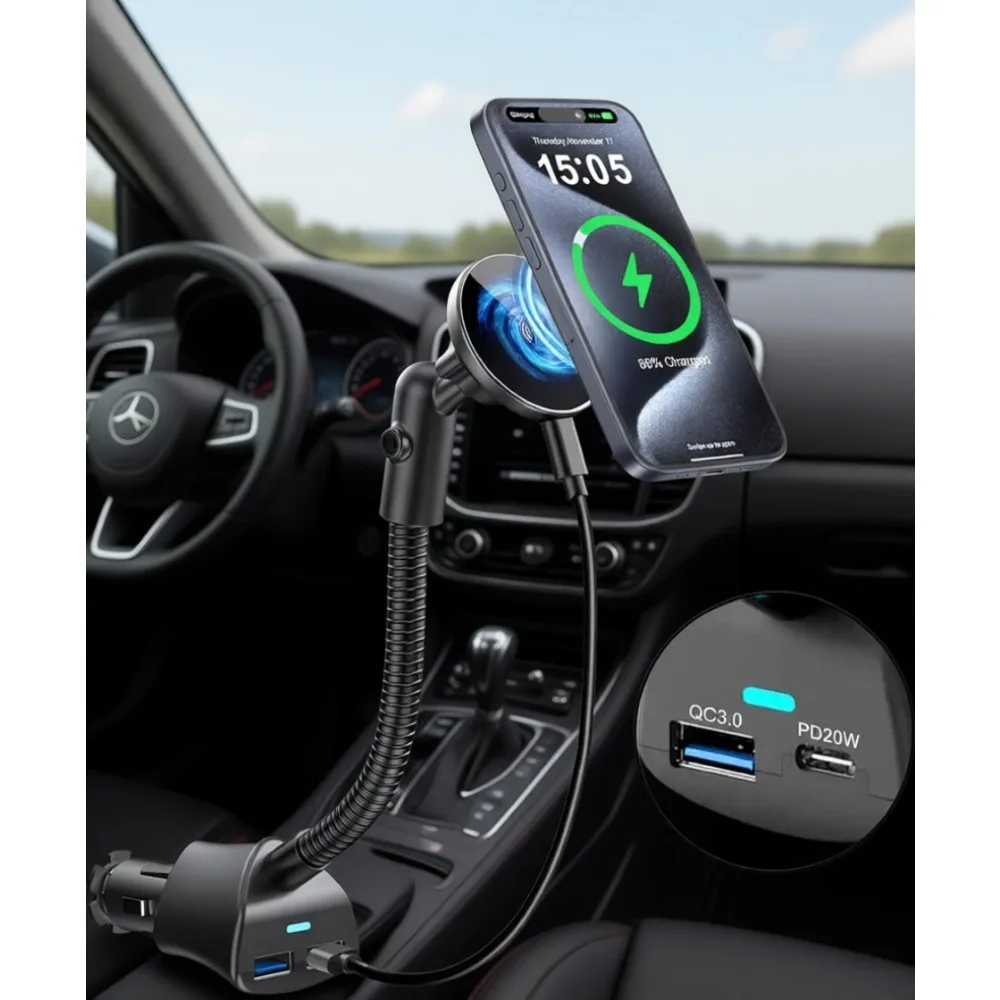 

15W Magnetic Car Charger Vent Mount Fast Wireless Charging Dual PD QC Port