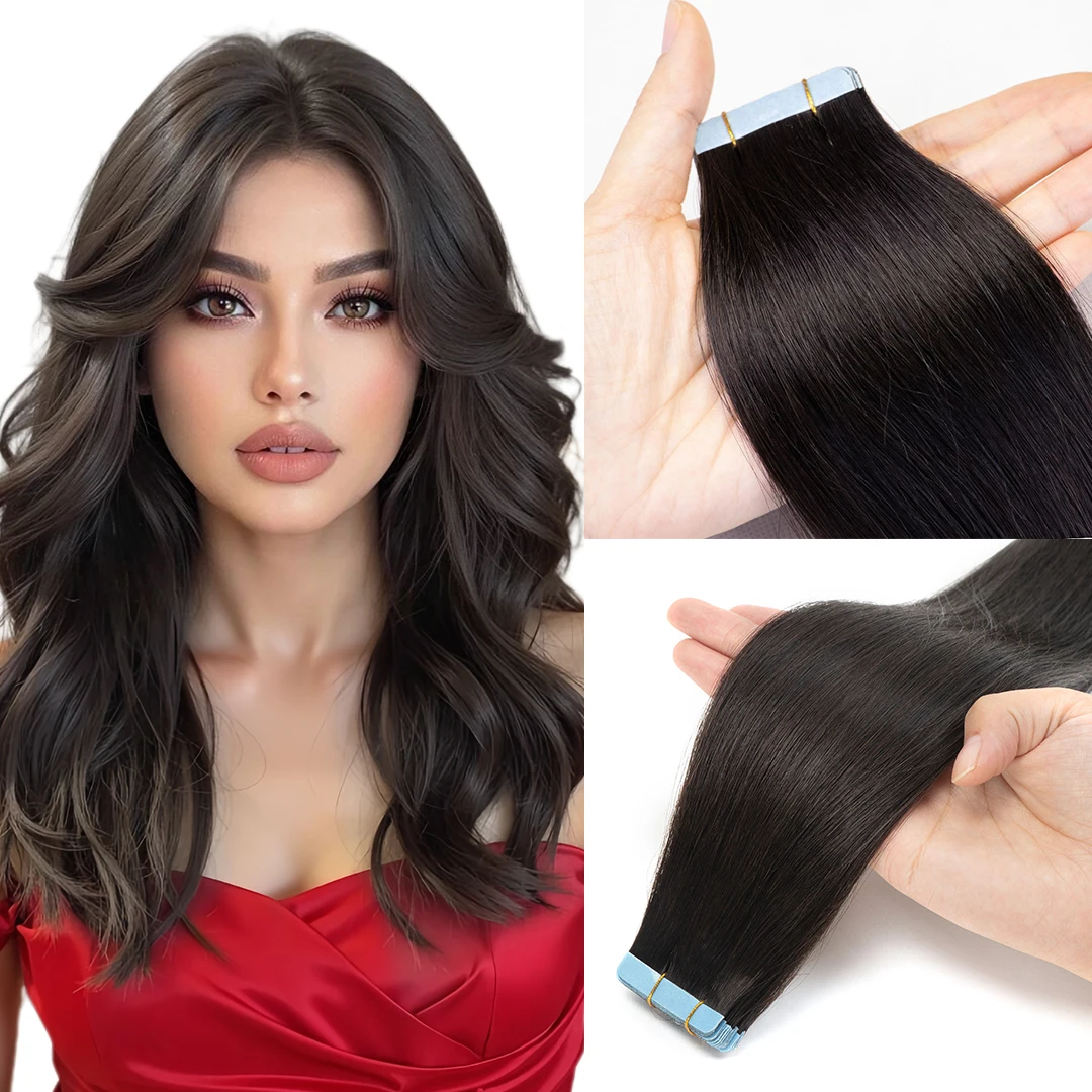 

Накладные прямые бразильские волосы из 100% натурального человеческого волоса, цвет 1B (черный), 20/40 шт. в упаковке