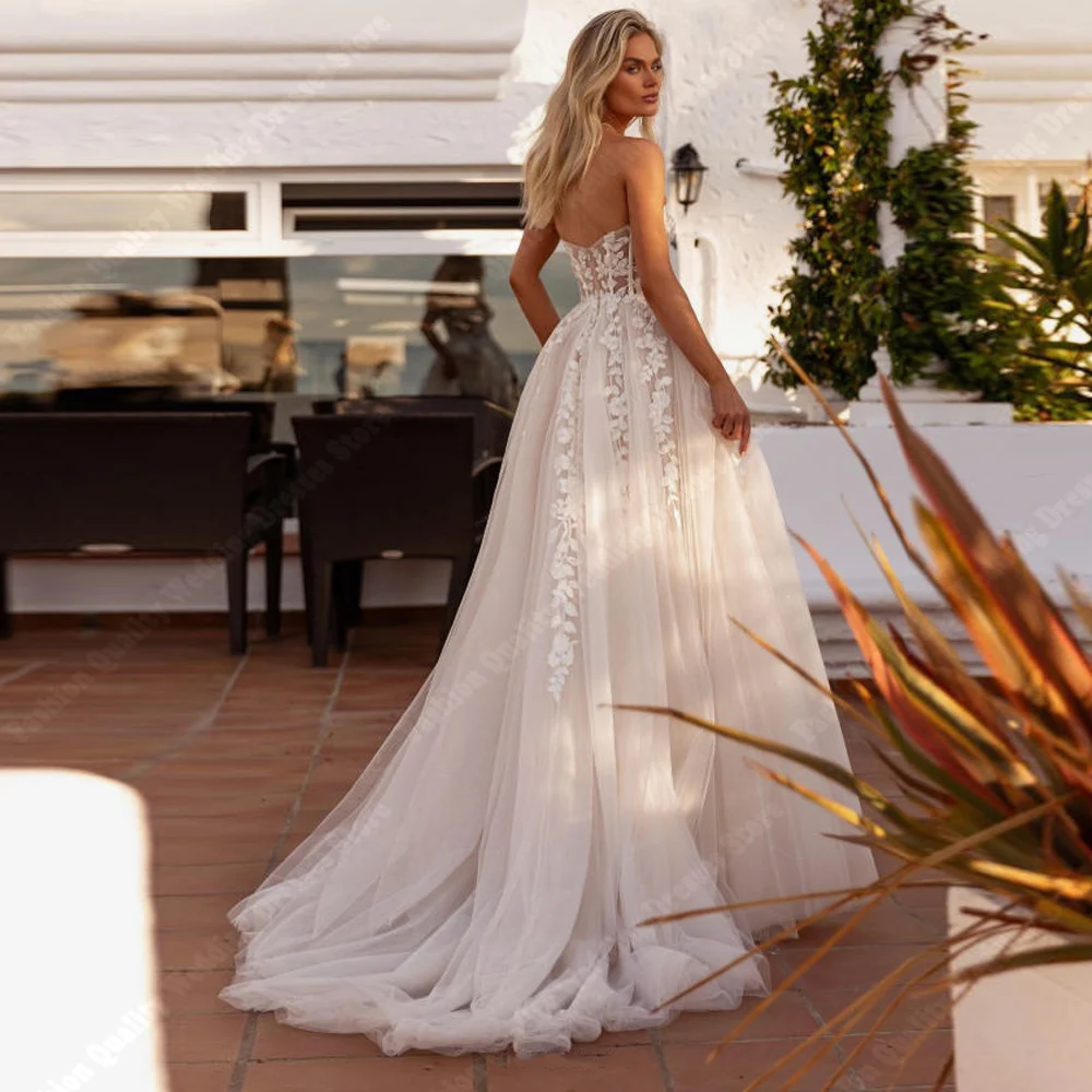 Sexy strapless mouwloze vrouwen trouwjurken elegante mouwloze bruidsjurken verlovingsbanket vestidos de novia aangepast