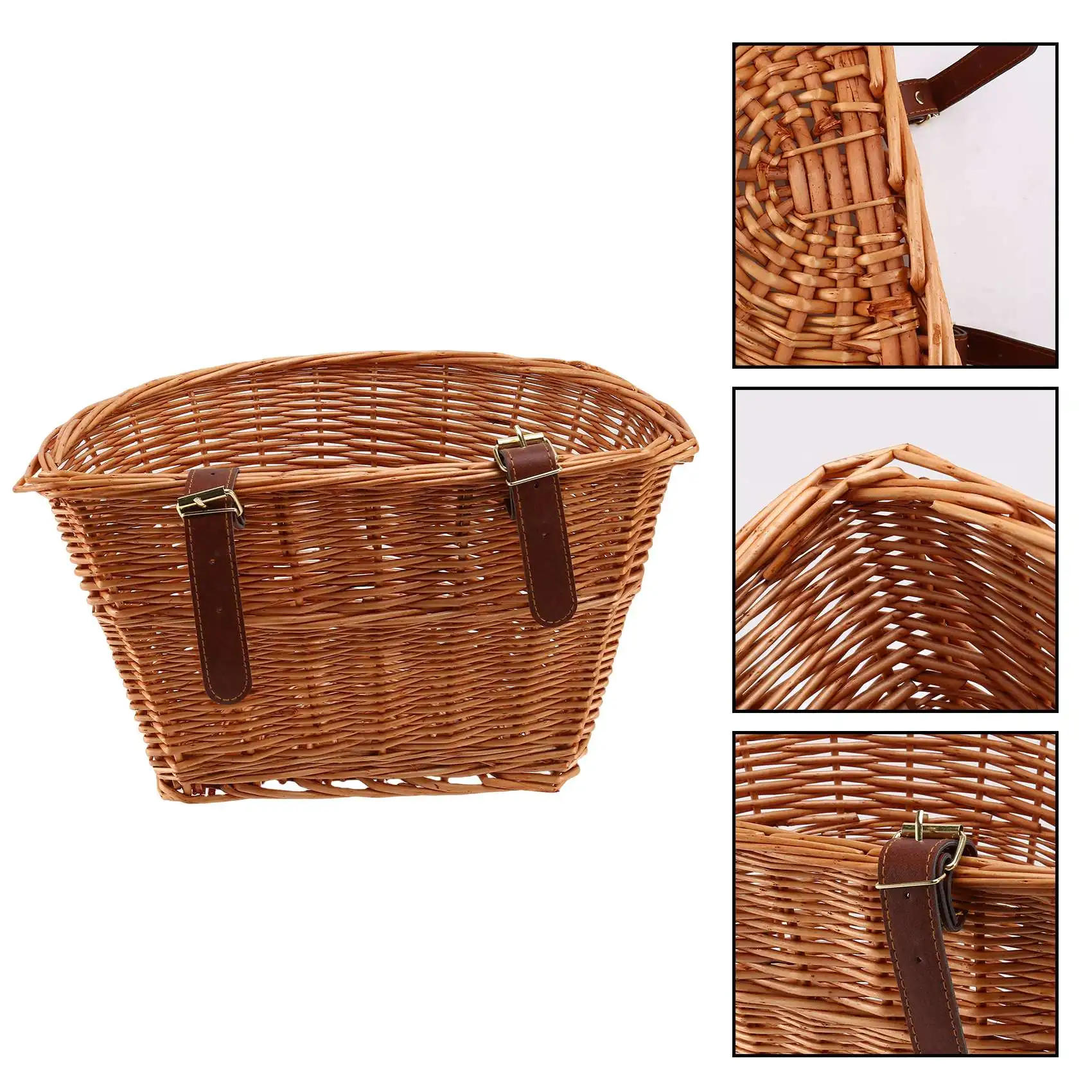 

B93B-Ретро, плетеная передняя корзина для велосипеда ручной работы с кожаными ремнями