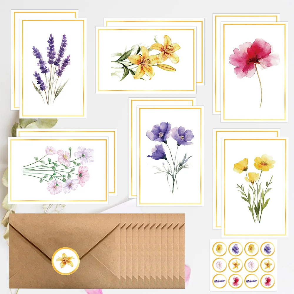 Juego de tarjetas de felicitación florales vintage de 12 piezas con sobres, invitaciones florales elegantes para decoración de fiesta de cumpleaños de boda