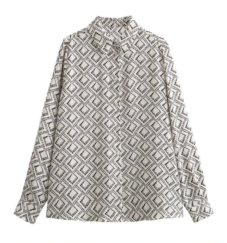 

Silk Satin Feel Printed irt Women's Autumn Winter Faion Slimming Versatile Long Sve Commute Sle Straight Cut Blouse