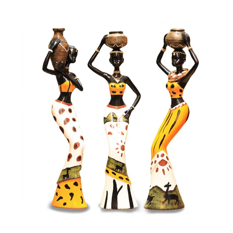 Set di 3 figura femminile africana ragazza scultura astratta ornamento Tribal Lady Figurine donna statua Home Office decorazione