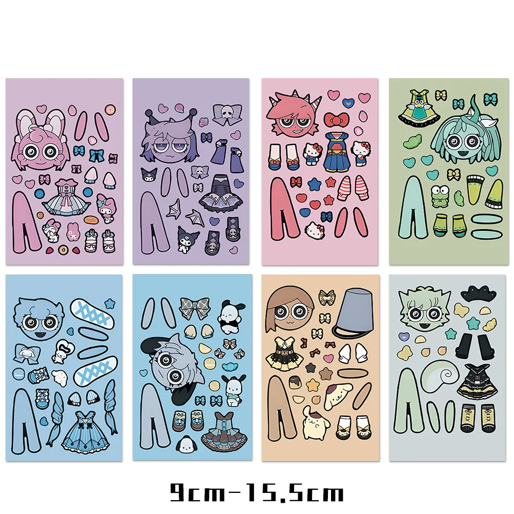 8/16/24sheets Cute Sprunkie Stickers Make Your Own Sprunkie Sticker Make A Face Stickers Kids Game Cartoon DIY Party Supplies