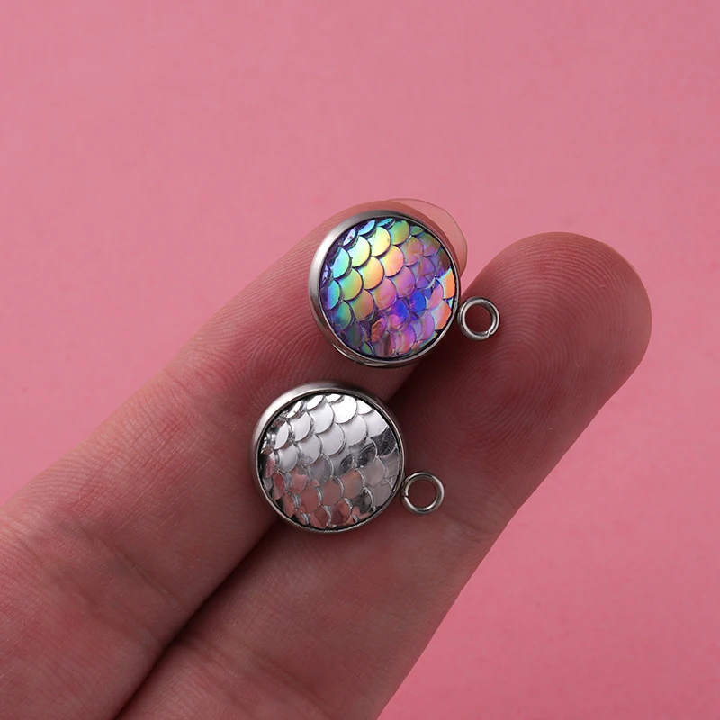 Fnixtar Stainless Steel Mermaid Scale Charms For Jewelry 12colors 12mm 12pcs/lot
