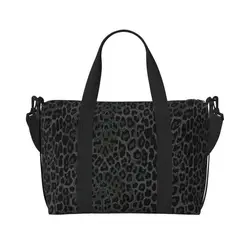 Black Leopard Print Travel Duffle Bag Large Waterproof Weekender Overnight Bags with Shoulder Strap Foldable Sports Gym Bag