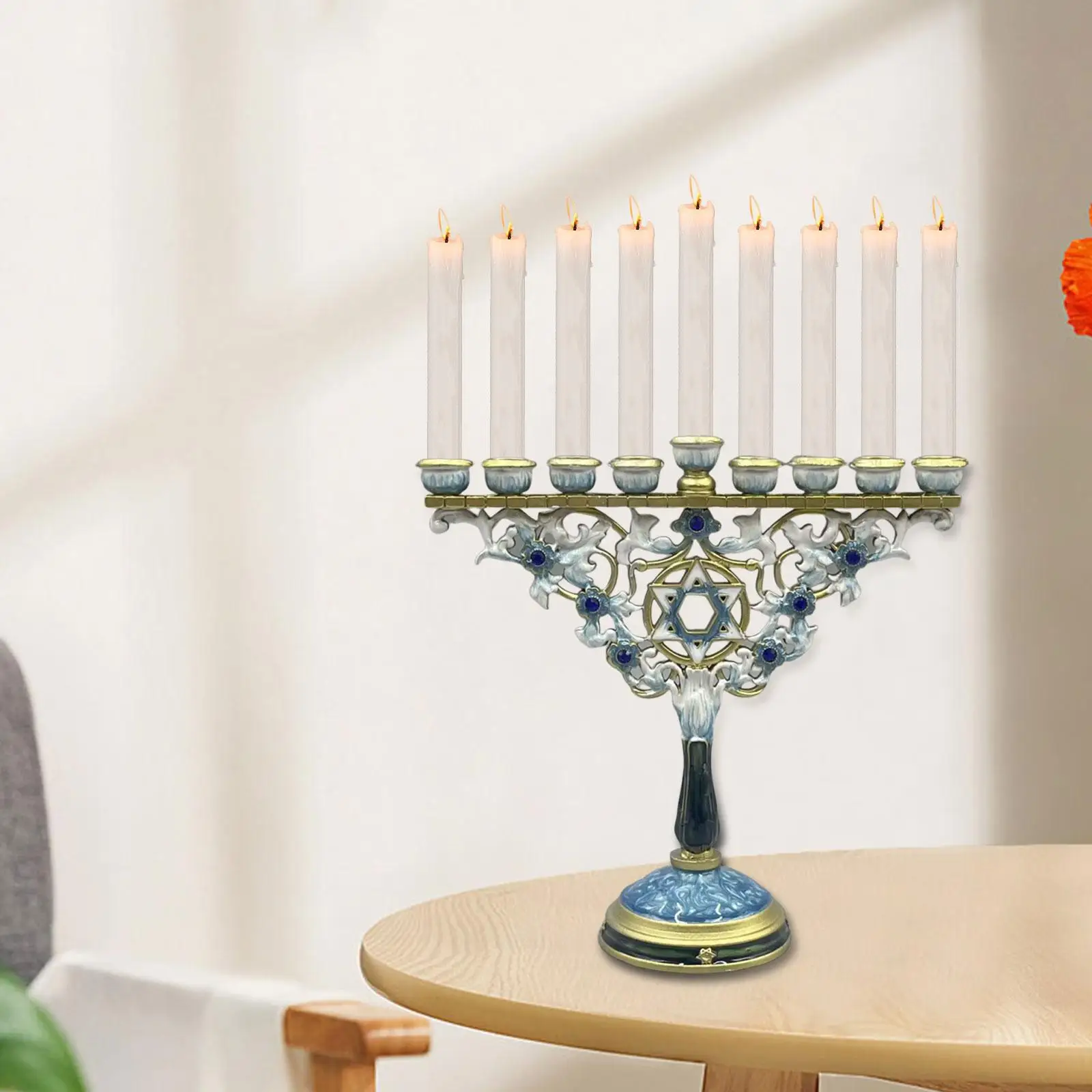 9 Branch Jewish Candle Holder Chanukah Decoration Accessories for Prayer Multifunctional Tabletop Ornament 7.2x6.7 Inches