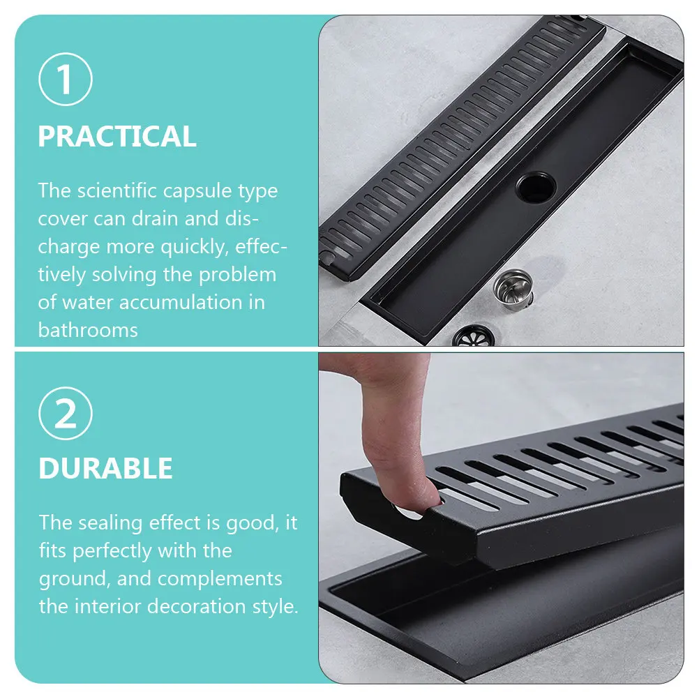 Stainless Steel Linear Floor Drain Rectangle Shower Drain Perfect Ground Fit Scientific Capsule Cover Water Accumulation