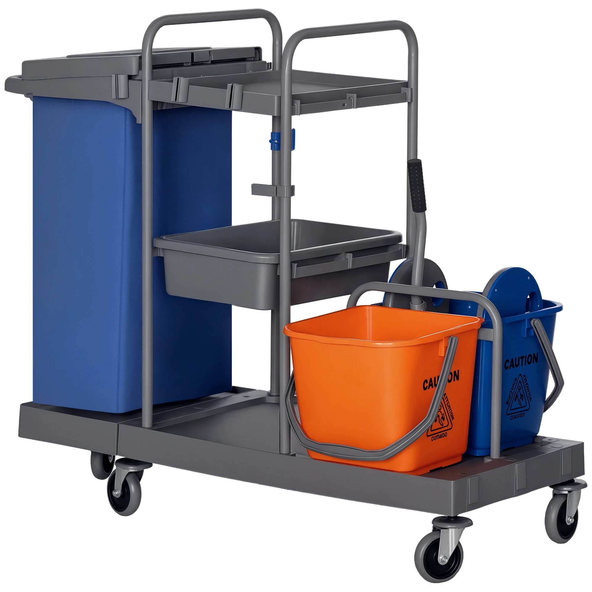 Carro de Limpieza con Bolsa de Basura Cubos de Fregar de 18L Escurridor de Prensa Estantes 111x63,3x103 cm Multicolor