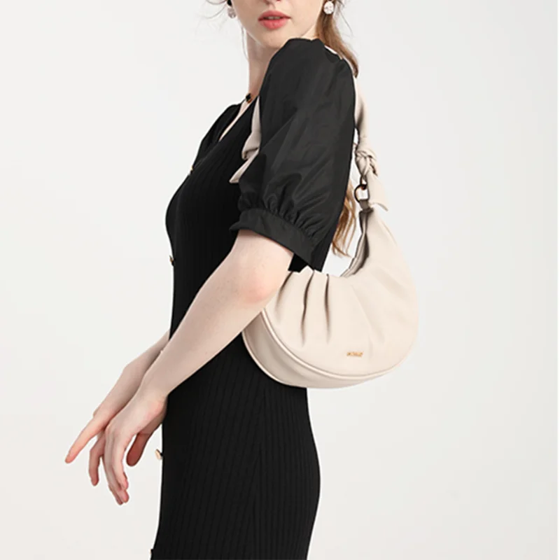 New Pleated Crescent Bag Ladies Saddle Bag High Quality Shoulder Bag Girls Holiday Gift