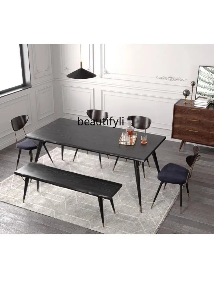 Nordic Dining Tables and Chairs Set  Furniture Black Walnut Color Dining Table Home Modern Simple All Solid Wood Dining Table