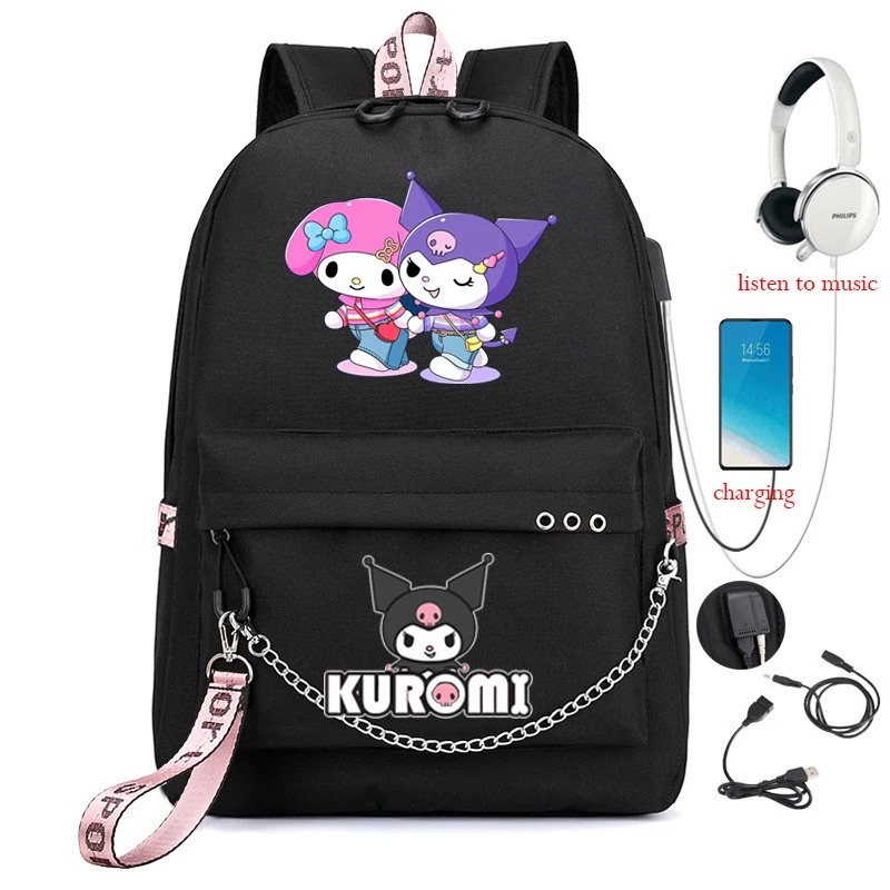 Cospaly Kuromi Melody Backpacks Capacity Waterproof School Bags for School Kawaii Anime Women Girls Outdoor Travel Mochilas