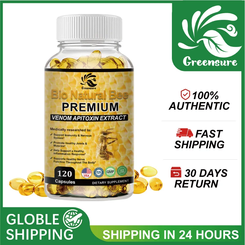 

Organic Bee Venom Extract - Soothing Capsules for Mobility and Flexibility, Antioxidant, Natural, Effective and Non-GMO