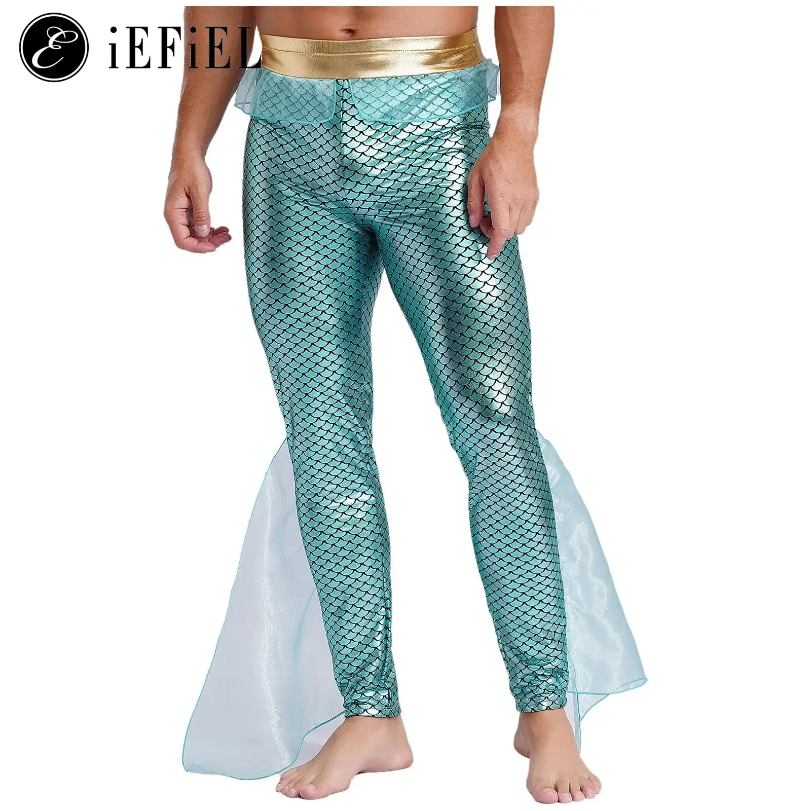 Disfraz de Cosplay de Halloween del rey del mar para adultos, mallas de cola con estampado de escamas de pescado metálicas, pantalones de natación Seaman