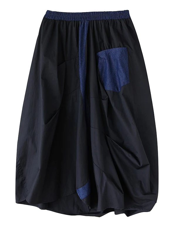 

High Waist Loose Mid-Length f Skirt Color Blo Pleated Denim Women's Spring Summer Faion Creative Design Skirts