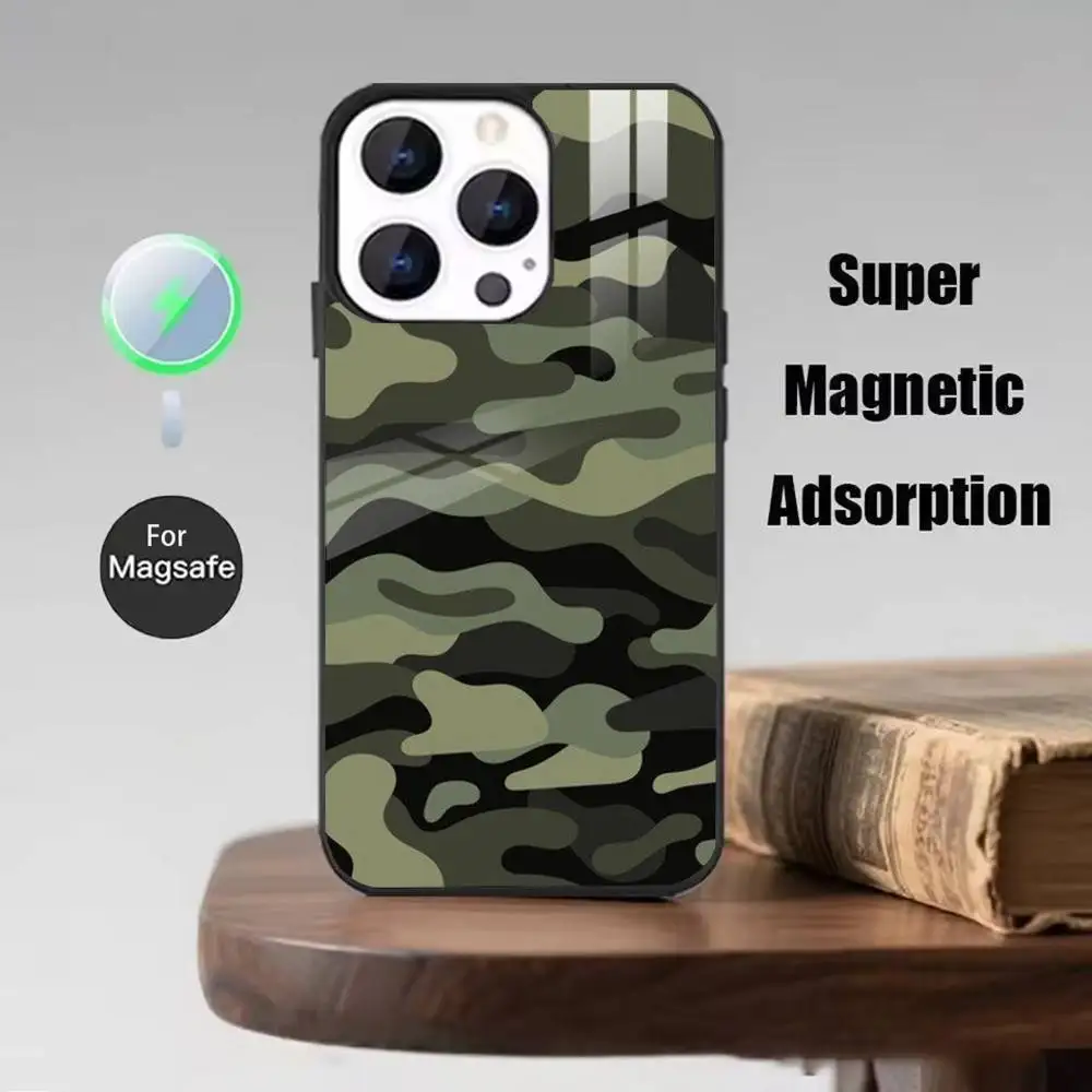 Camouflage Military Phone Case For iPhone 17,16,15,14,13,12,Plus,Pro,Max For Magsafe Magnetic Wireless Charge