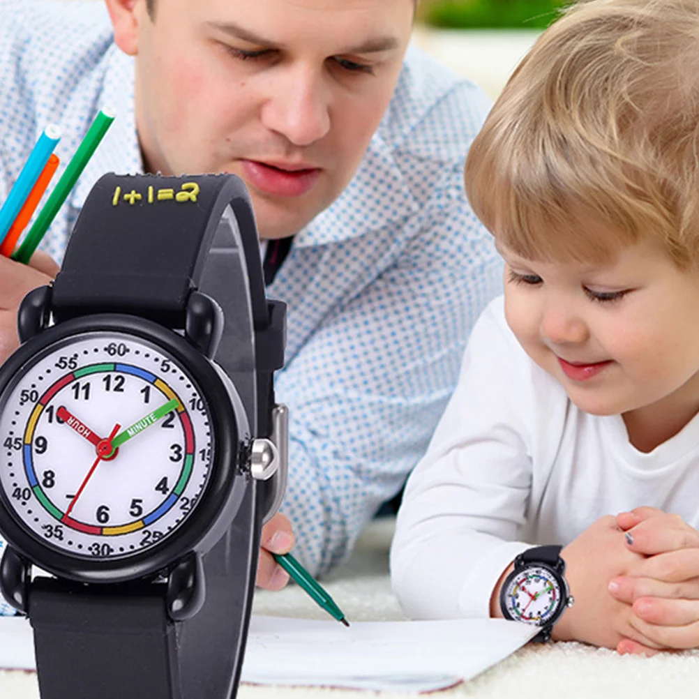 Relojes de pulsera de dibujos animados de cuarzo para estudiantes, accesorios negros impermeables para niños y niñas