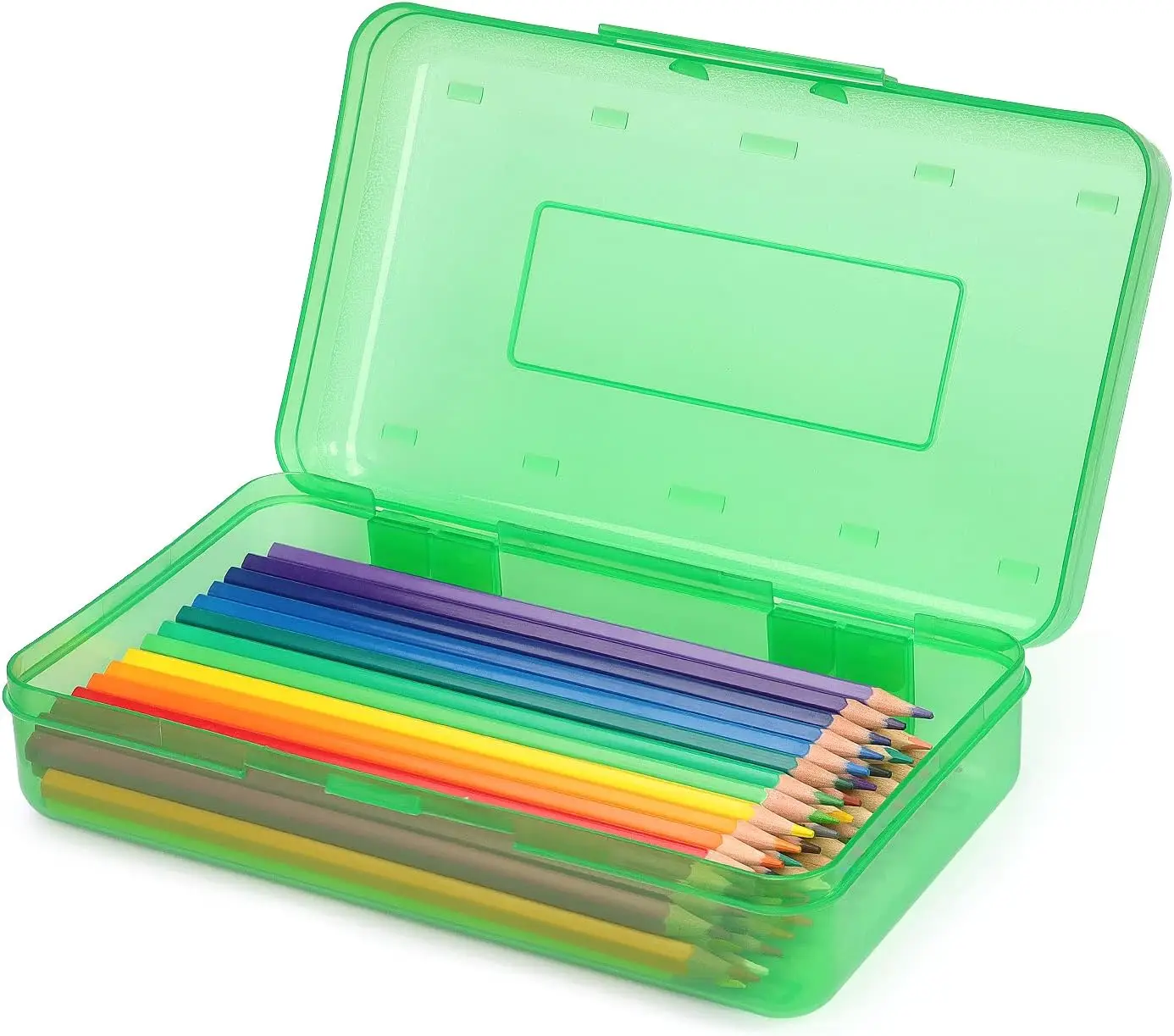 

Large Clear Plastic Pencil Box with Snap Lid, Stackable Storage Organizer for Office Supplies, Green Translucent