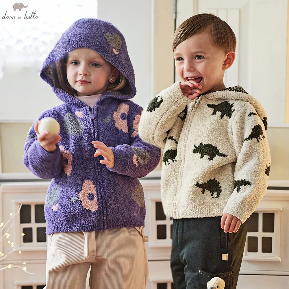

Dave Bella Girls Boys Chenille Cardigan Winter Autumn Warm Hooded Sweater Children Knitted Outdoor Outwear Coat DB4253426