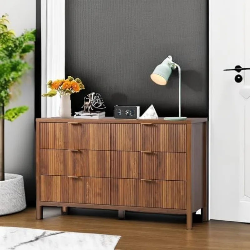 Home.6 خزانة خزانة ذات أدراج، منضدة طويلة مع أدراج وخزانة تخزين، حامل تلفزيون من الخشب الصلب للمزرعة، منتصف القرن