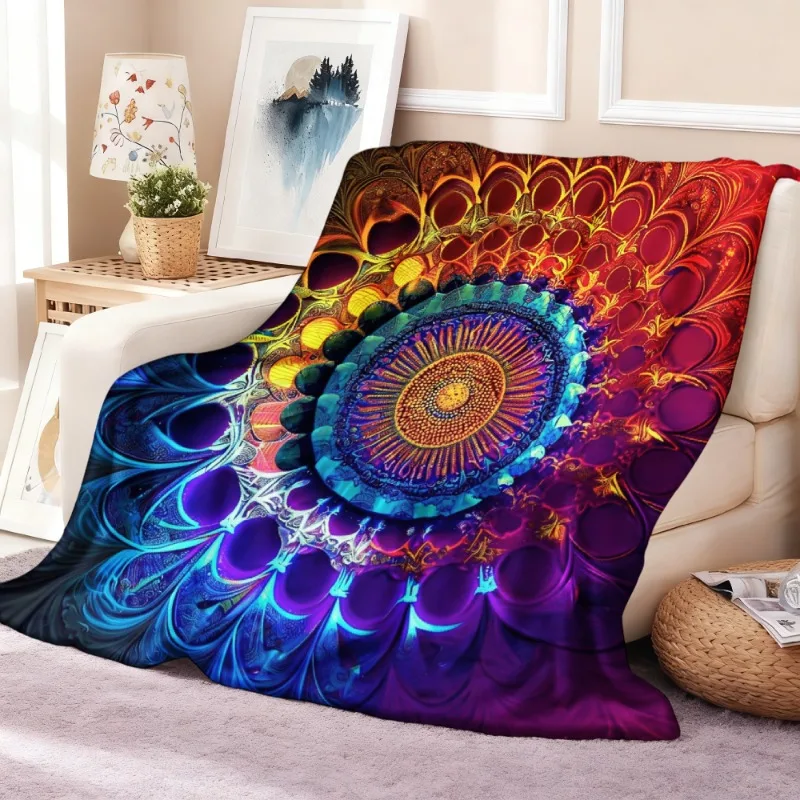 Indian Mandala Flannel Blanket: Bohemian, Psychedelic, and Hippie Style; Lightweight and Practical for Home and Outdoor Use.