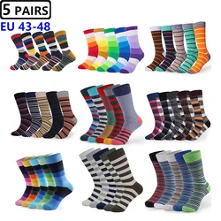 5 Pairs Hot Sale Plus Size 47,48 Casual Men Socks New Socks Fashion Striped Colorful Happy Business Party Dress Cotton Socks Man
