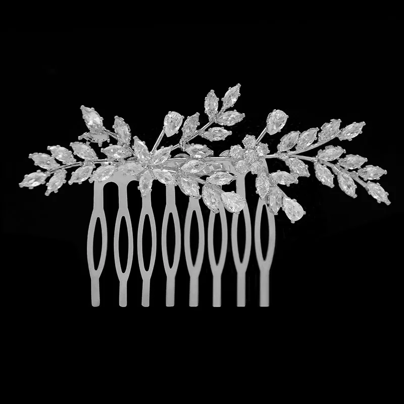 SLBRIDAL Luxury Trendy Charm Sparkling Fashion Cubic Zirconia Bridal Hair Comb Wedding Women Girls CZ Jewelry Hair Accessories