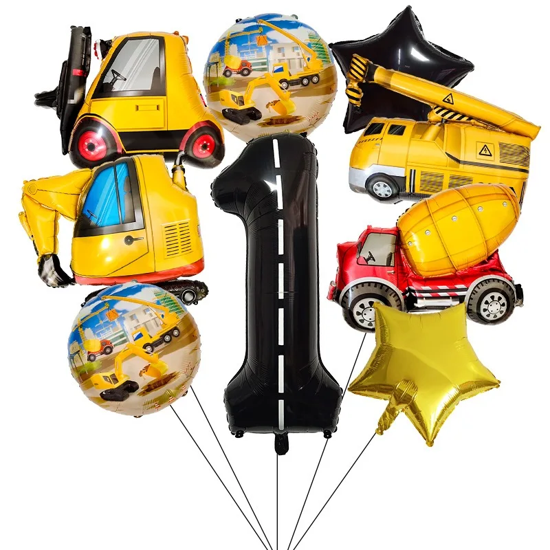 11-teiliges Geburtstagsballon-Set mit Bagger-Bauphema – farbenfrohe Party-Dekoration für Kindergeburtstage mit technischem Thema – Detail 3