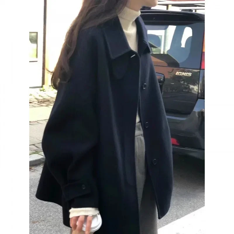 Winter Vintage Wool Coat Women Autumn Winter Korean Fashion Oversize Jacket Old Money Style Streetwear Tweed Outwear