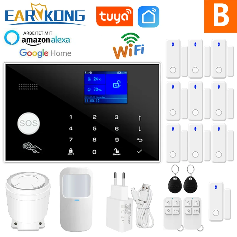 Top Wifi GSM Alarm System Home Wireless Security Burglar Alarm Kit Door Open Motion Sensor Smart Life Tuya App Control Suit