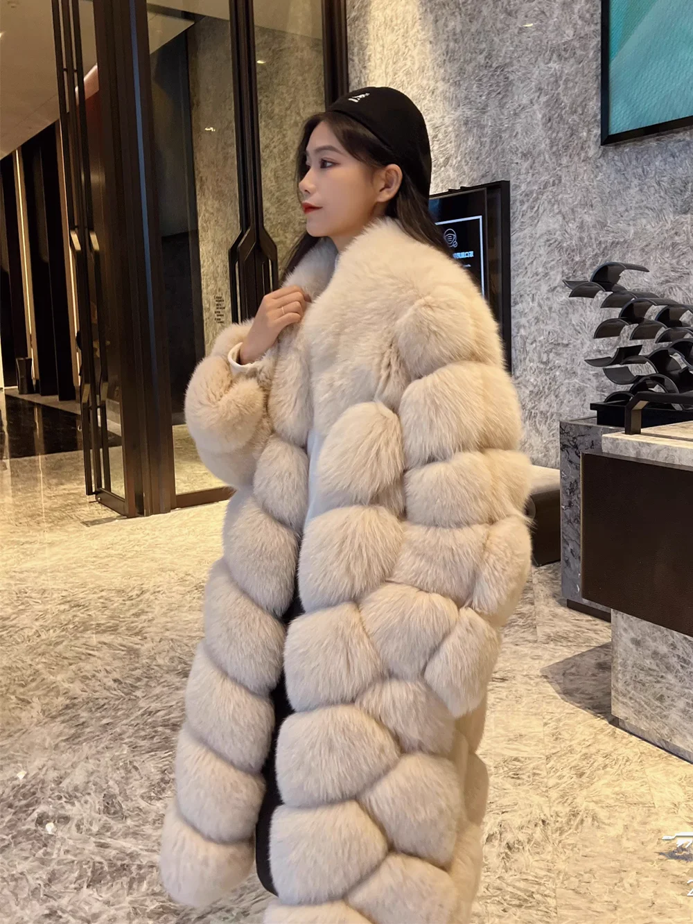 Real Fox Fur Coat for Women, Female Black Fox Jackets, Full Sleeves, Luxury Plush Jacket, Natural Fur, Plus Size, Winter