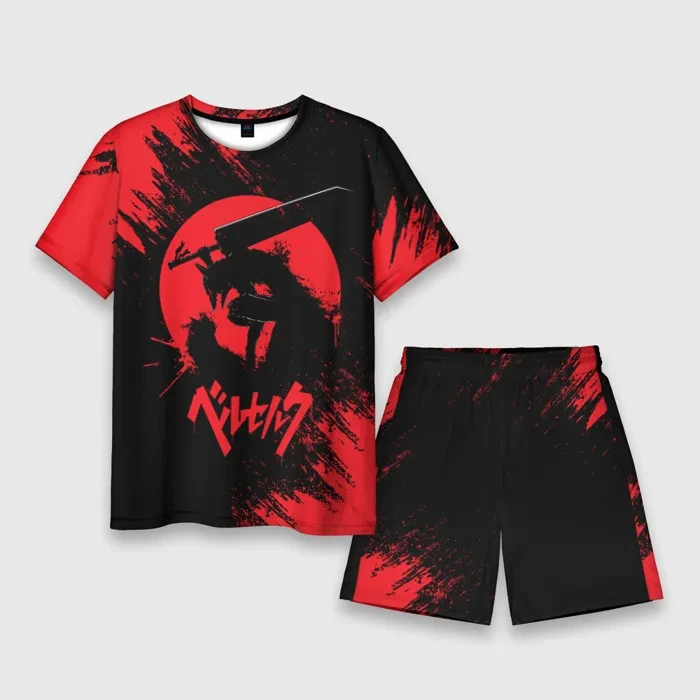 Anime Berserk 3D Print Summer Men's T-Shirt Shorts Set Short Sleeve Tee Beach Shorts 2 Pcs Set Oversized Vacation Tracksuit Suit