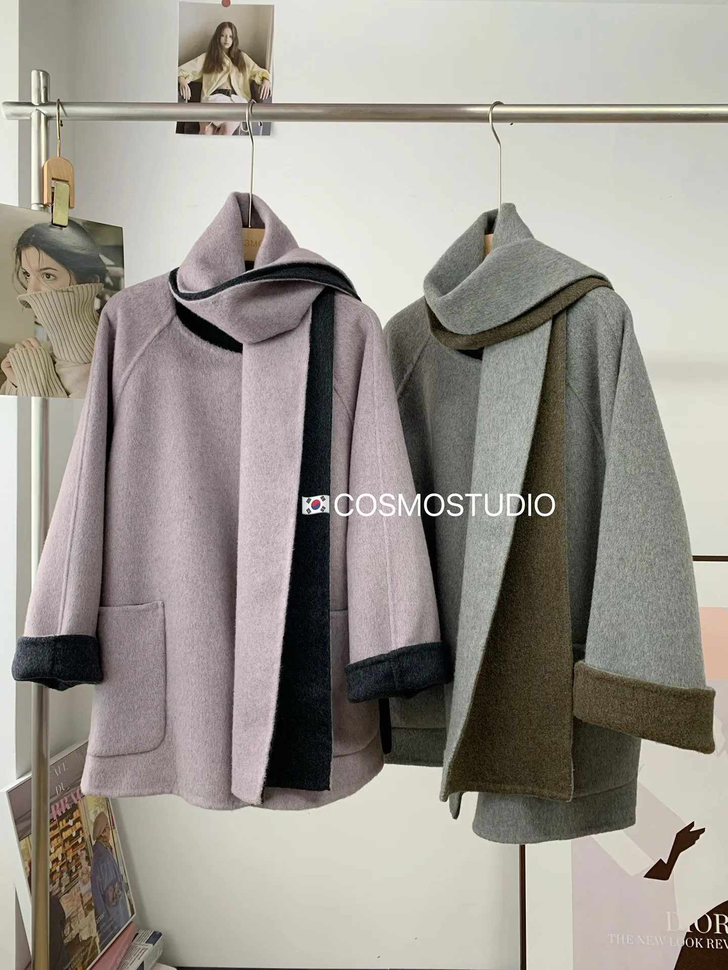 

Новейший двусторонний шерстяной шерстяной шарф из Южной Кореи, зимнее женское пальто большого размера, свободное лоскутное цветное широкое универсальное пальто