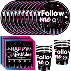 Music Tik Video Happy Birthday Party Balloon Decoration Tablecloth Disposable Tableware Napkins Plate Cup Table Baby Shower