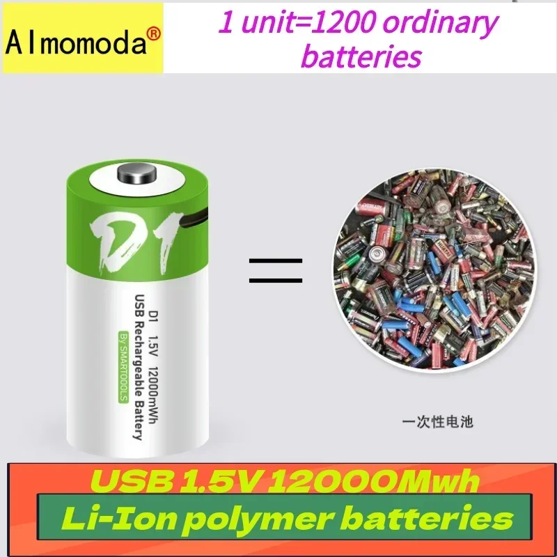 Batterie au lithium USB1, peut remplacer les cuisinières à gaz liquéfié à base de carbone, chauffe-eau, les batteries peuvent être chargées 2024 fois, 1.5V, 1200