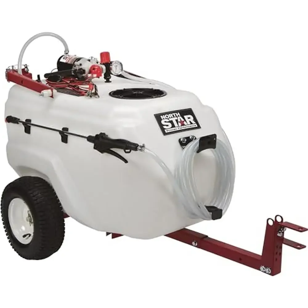 

31 Gal Tow-Behind Trailer Boom Sprayer 2.2 GPM 12V DC Pump Santoprene Diaphragm Viton Valves UV-Resistant Steel Tank Santoprene